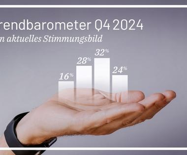 di-Trendbarometer Q4 2024: Das Bild zeigt eine Hand, auf der eine Säulengrafik ruht.