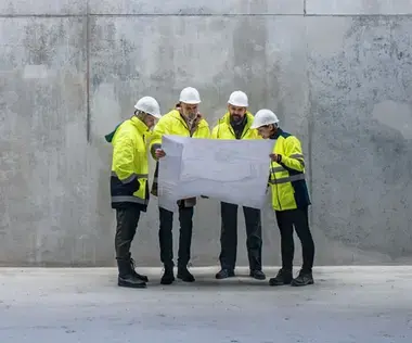 Mit Interim Management Business-Herausforderungen lösen: Das Bild zeigt Arbeiter, die einen Bauplan studieren.