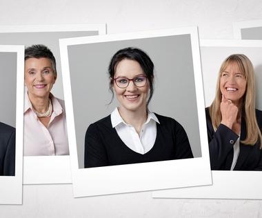 Mehrere Porträts von Interim Managern als Reihe von Polaroids