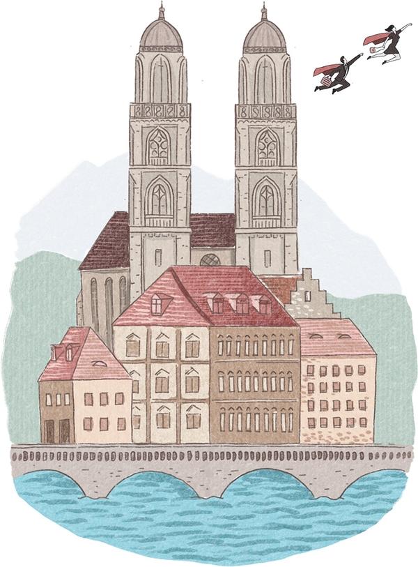Swiss Interim GmbH: Das Bild zeigt ein gezeichnetes Stadtbild von Zürich.