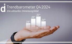 di-Trendbarometer Q4 2024: Das Bild zeigt eine Hand, auf der eine Säulengrafik ruht.
