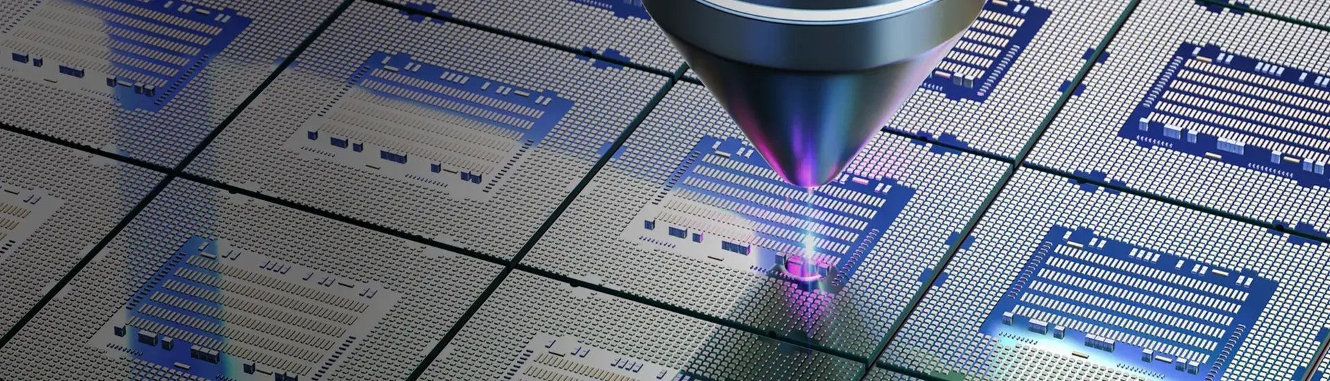 Interim Management Metall und Elektronik: Das Bild zeigt einen mikroelektronischen Herstellungsprozess in Nahaufnahme.