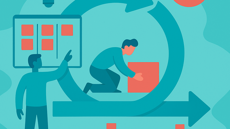 Agiles Projektmanagement: Das Bild visualisiert eine iterative Vorgehensweise.