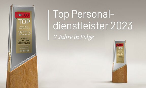 Die Grafik zeigt das Focus-Siegel "Top-Personaldienstleister 2023"